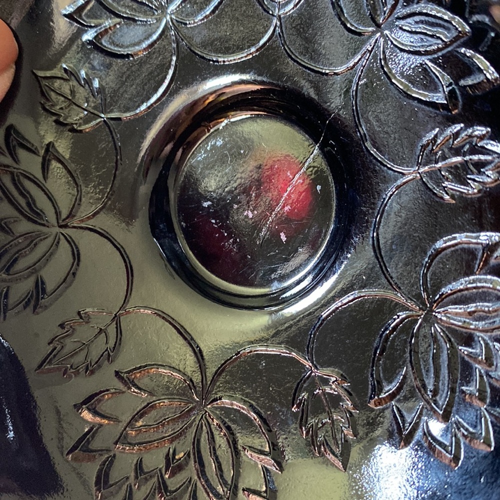 Vintage McKee Black Amethyst Glass “Autumn” Pattern 2 Handled Oval Bowl Dish! - Picture 7 of 7